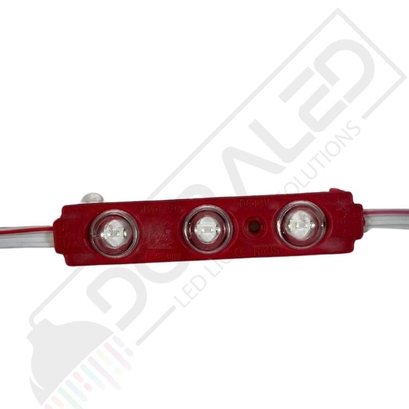 12 Volt Kırmızı 1,5 Watt 3 lü Lensli 2835 Reklamcı Modül (10 Adet)