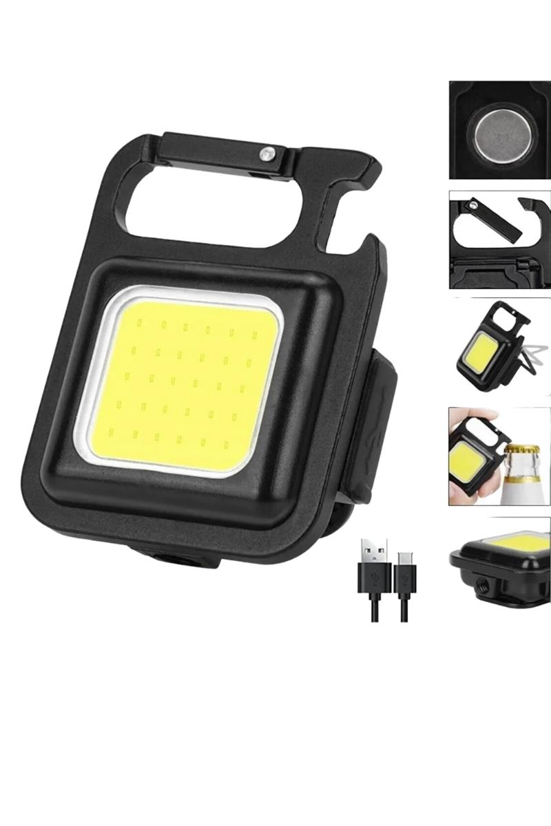 El Feneri 3 Konumlu Cob Ledli Şarjlı Mıknatıslı Şişe Açacaklı Su Geçirmez Kamp Işığı