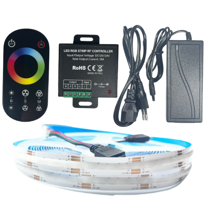 COB RGB ŞERİT LED SET DOKUNMATİK KONTROLLÜ 360/1M LEDLİ 5 METRE  PLASTİK ADAPTÖR