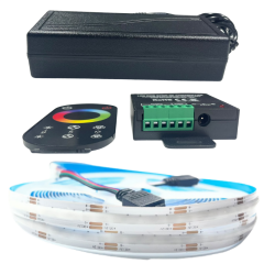 COB RGB ŞERİT LED SET DOKUNMATİK KONTROLLÜ 360/1M LEDLİ 10 METRE PLASTİK ADAPTÖR