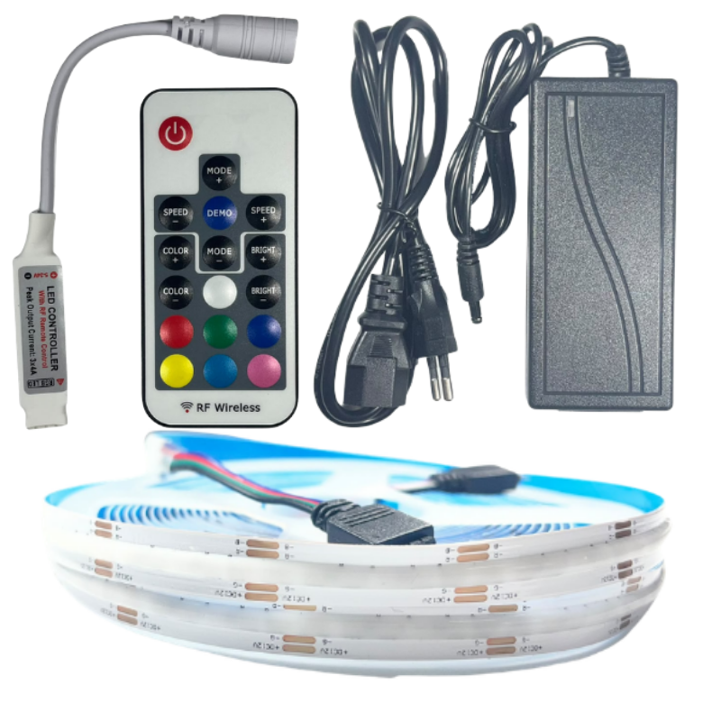 COB RGB ŞERİT LED SET RF KUMANDALI 360/1M LEDLİ 5 METRE  PLASTİK ADAPTÖR