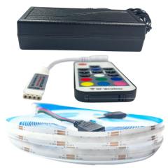 COB RGB ŞERİT LED SET RF KUMANDALI 360/1M LEDLİ 5 METRE  PLASTİK ADAPTÖR