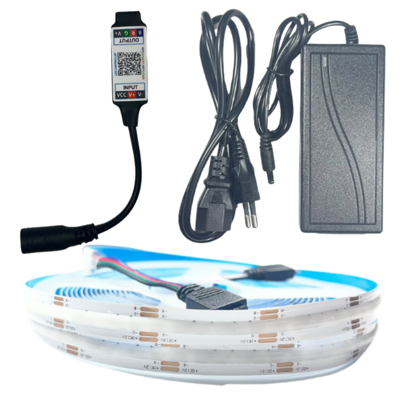 COB RGB ŞERİT LED SET BLUETOOTH KONTROL(SİYAH) 360/1M LEDLİ 5 METRE PLASTİK ADAPTÖR