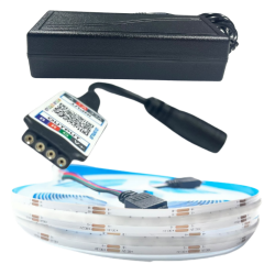 COB RGB ŞERİT LED SET BLUETOOTH KONTROL(SİYAH) 360/1M LEDLİ 5 METRE PLASTİK ADAPTÖR