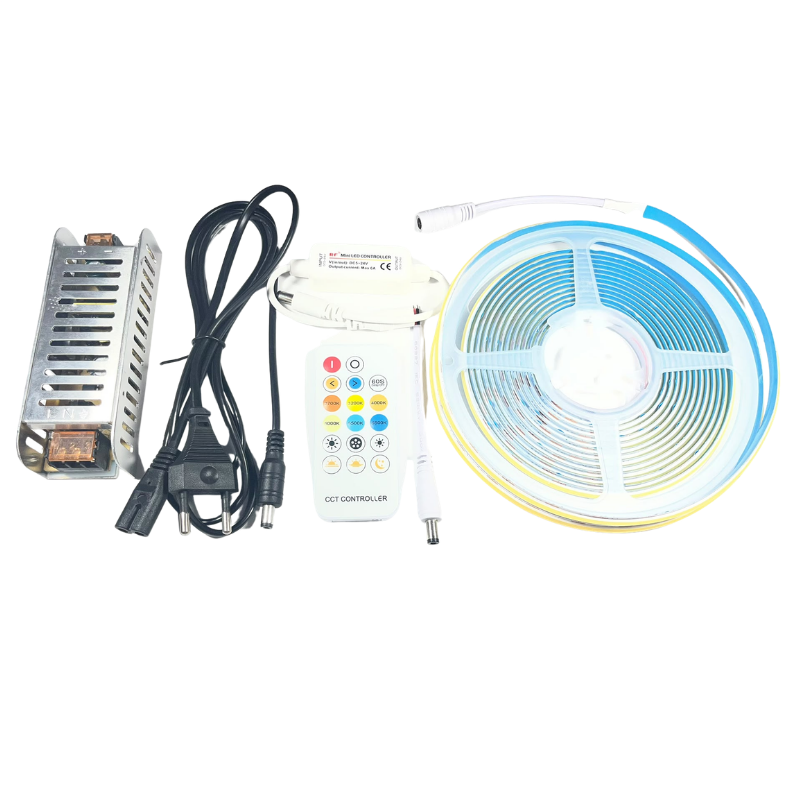TUNABLE COB ŞERİT LED SET RF KUMANDALI ÇİFT RENKLİ COB ŞERİT LED 5M ADAPTÖRLÜ SET
