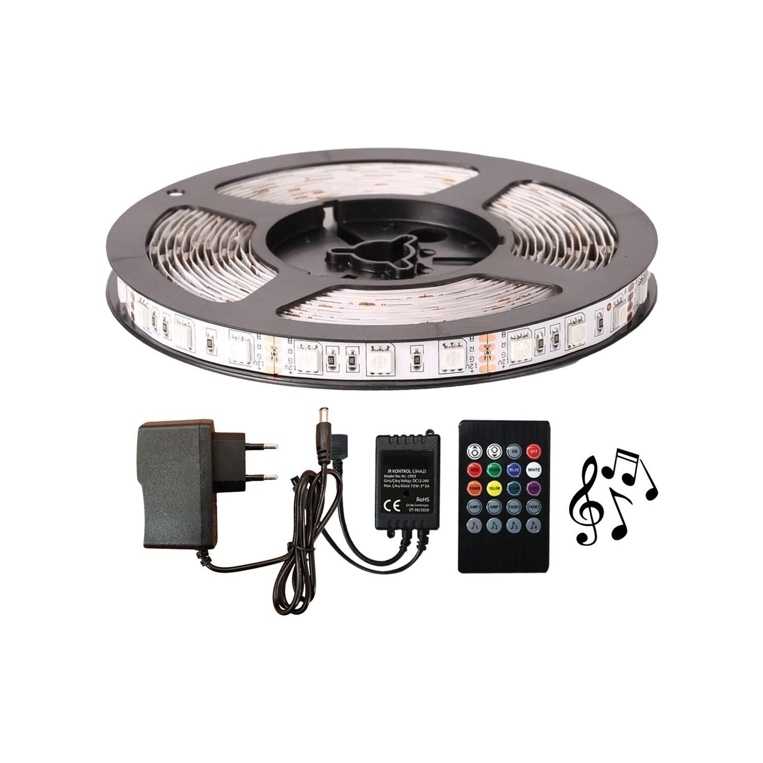 RGB Şerit Led Sese ve Müziğe Duyarlı 5050 Smd 3Çip Set