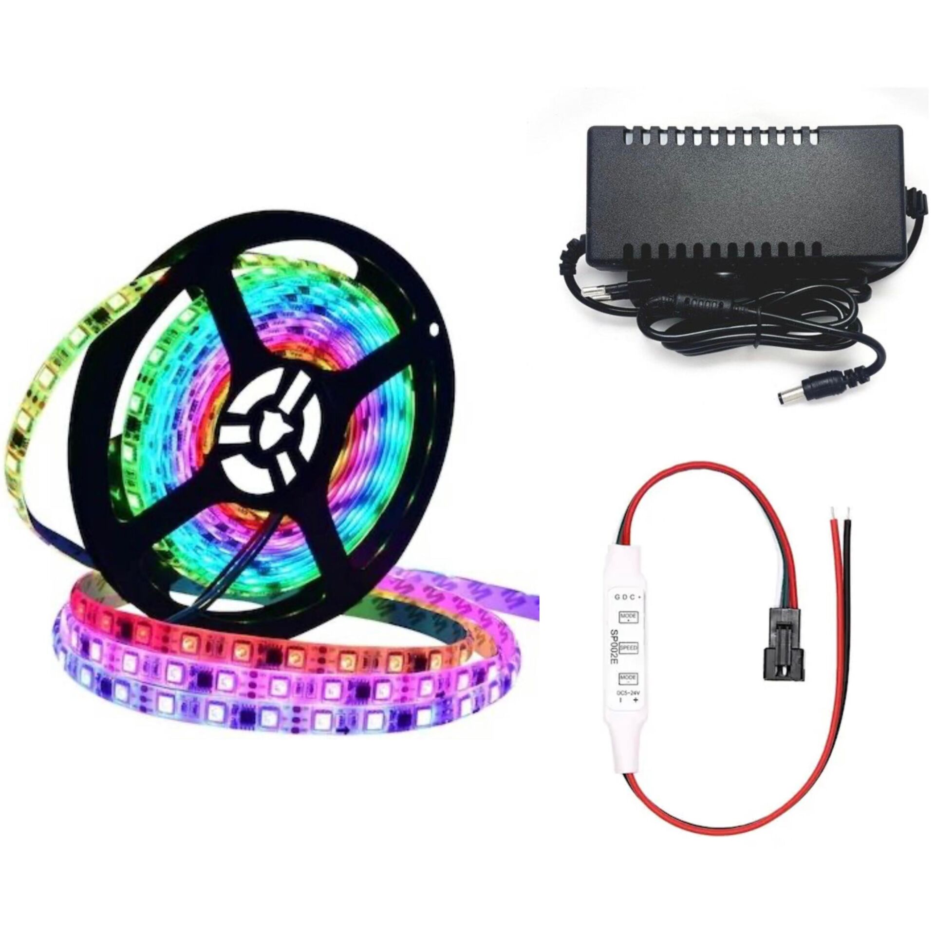 WS2811 ARGB Pixel Şerit LED 5m Manuel Tuşlu Devre+Adaptör