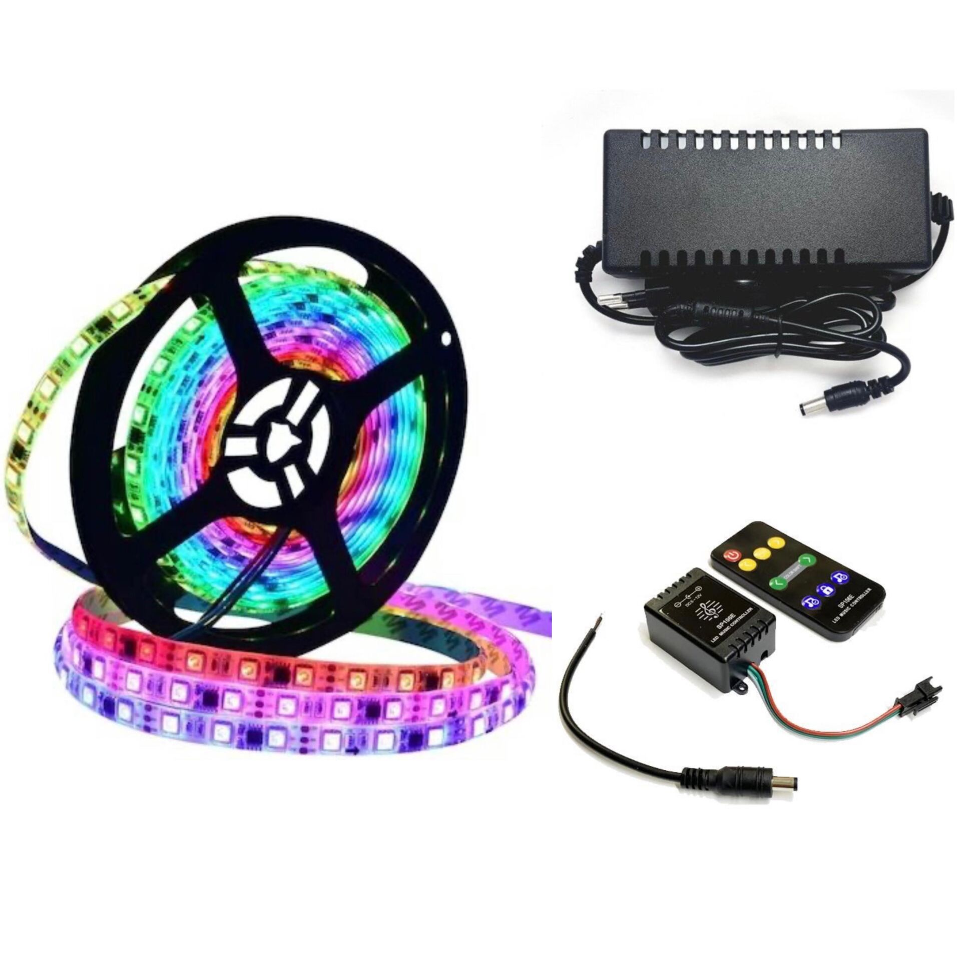 WS2811 ARGB Pixel Şerit LED 5m  Ses ve Müzik Duyarli Kumanda+adaptör