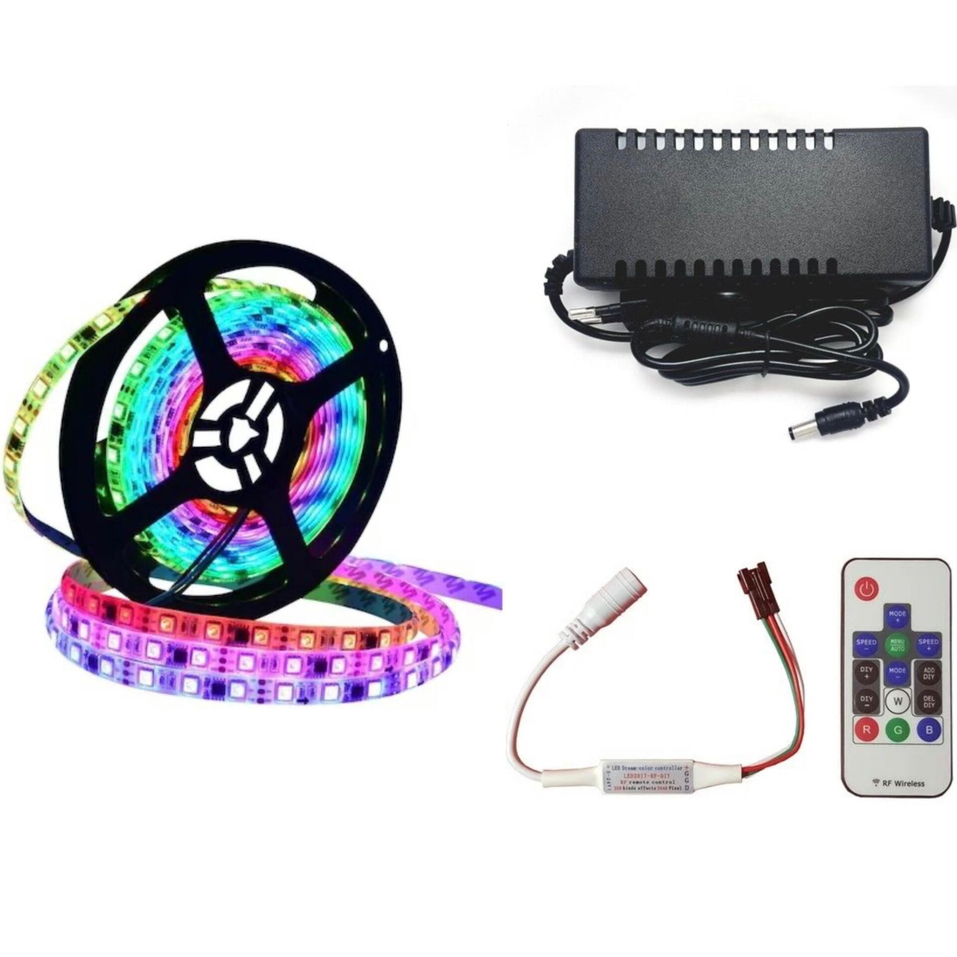 WS2811 ARGB Pixel Şerit LED 5m RF Kontrol Devresi+Adaptör
