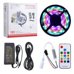 2811 Su Geçirmez ARGB Pixel Şerit Led Set 12 Volt Adaptör ve RF Kumandalı