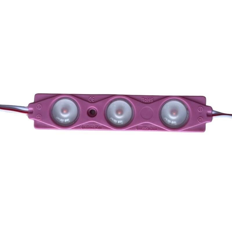 12 Volt Pembe 3 Watt 3’lü Lensli 3030 Reklamcı Modül (10 Adet)