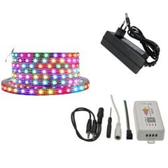 WS2812B ARGB Pixel Şerit LED 5VOLT 5m Ses ve Müzik Duyarli Bluetooth Kontrollü sp107E+Adaptör