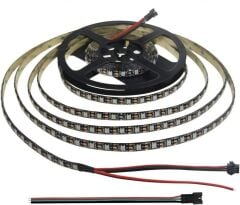 WS2812B ARGB Pixel Şerit LED 5VOLT 5m Ses ve Müzik Duyarli Bluetooth Kontrollü sp107E+Adaptör
