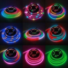 WS2812B ARGB Pixel Şerit LED 5VOLT 5m Ses ve Müzik Duyarli Wifi Çift Çıkışlı Kumandalı sp511+Adaptör