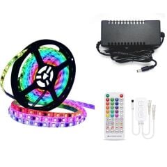 WS2811 ARGB Pixel Şerit LED 5m Ses ve Müzik Duyarli Wifi Çift Çıkışlı Kumandalı sp511+Adaptör
