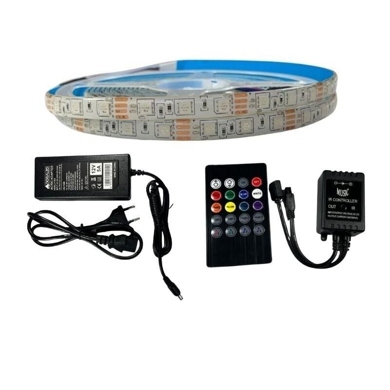 MÜZİK MODLU IR KUMANDALI RGB ŞERİT LED SET 5050 LEDLİ 3ÇİPLİ 10METRE SİLİKONLU