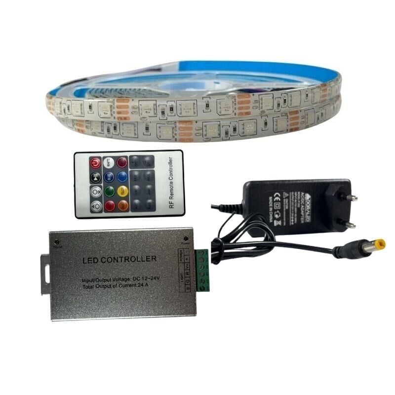 RF KUMANDALI RGB ŞERİT LED SET 5050 LEDLİ 3ÇİPLİ 5METRE SİLİKONLU