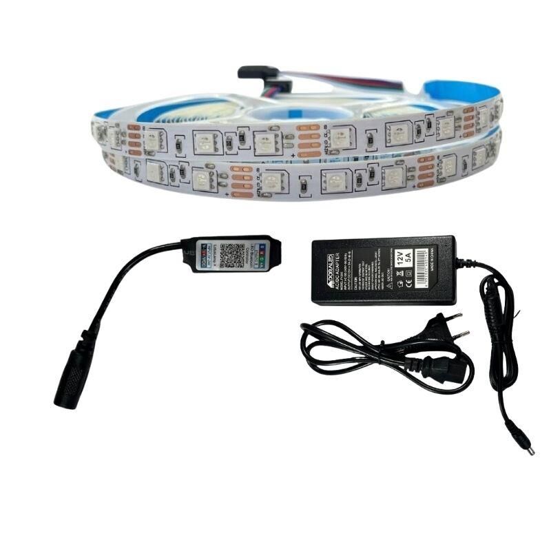 BLUETOOTH KONTROL RGB ŞERİT LED SET 5050 LEDLİ 3ÇİPLİ 10METRE IP20