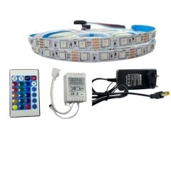 IR KUMANDALI RGB ŞERİT LED SET 5050 LEDLİ 3ÇİPLİ 5METRE IP20