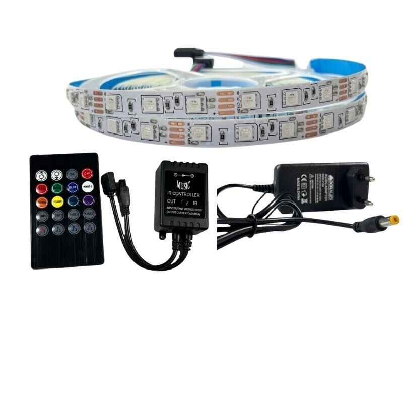 MÜZİK MODLU IR KUMANDALI RGB ŞERİT LED SET 5050 LEDLİ 3ÇİPLİ 5METRE IP20