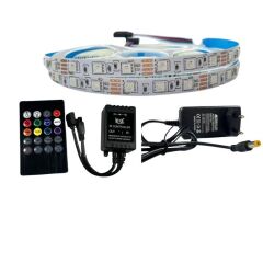 MÜZİK MODLU IR KUMANDALI RGB ŞERİT LED SET 5050 LEDLİ 3ÇİPLİ 5METRE IP20