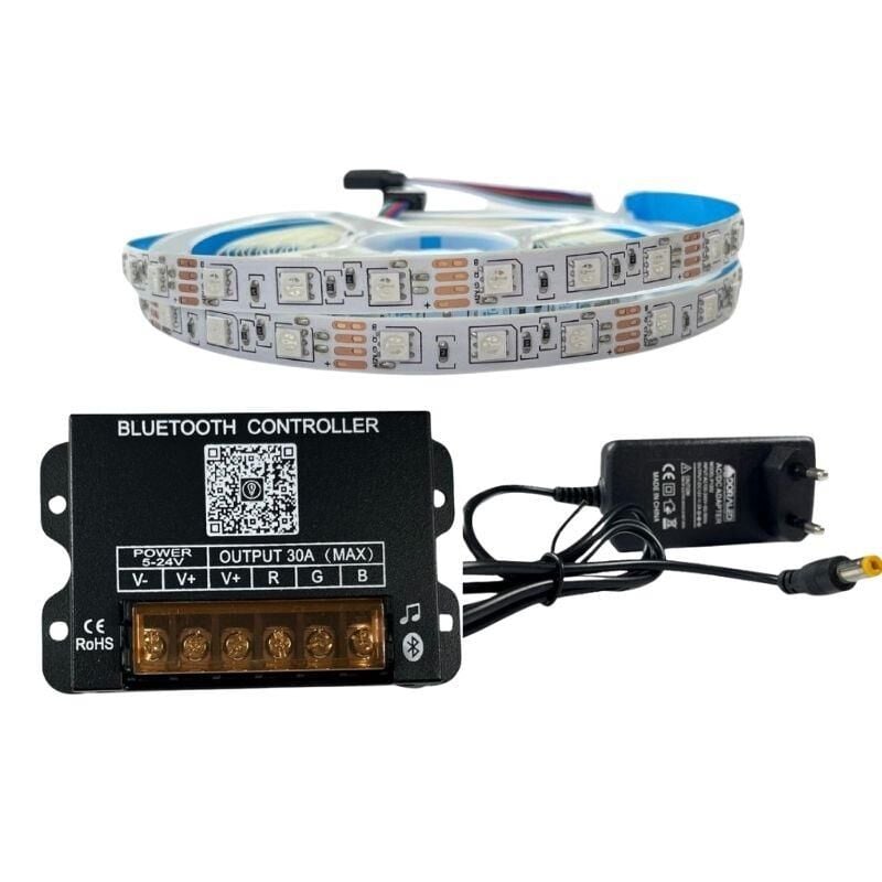 BLUETOOTH TELEFON KONTROLLÜ RGB ŞERİT LED SET 5050 LEDLİ 3ÇİPLİ 5METRE IP20