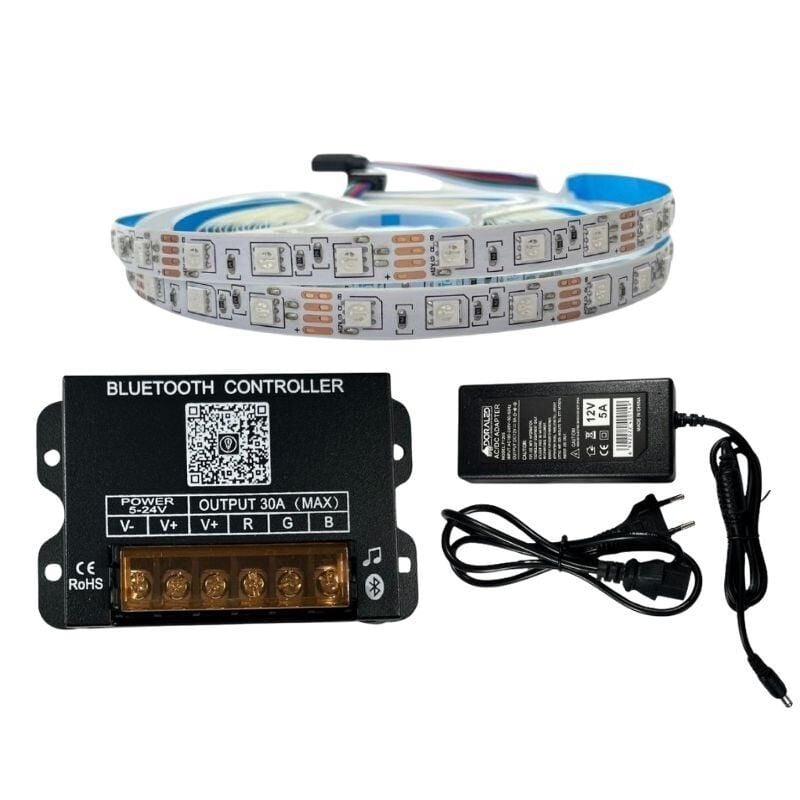 BLUETOOTH TELEFON KONTROLLÜ RGB ŞERİT LED SET 5050 LEDLİ 3ÇİPLİ 10METRE IP20