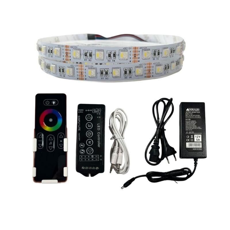 DOKUNMATİK MÜZİK KONTROLLÜ RGBW ŞERİT LED SET 5050 LEDLİ 3ÇİPLİ 12VOLT 5METRE