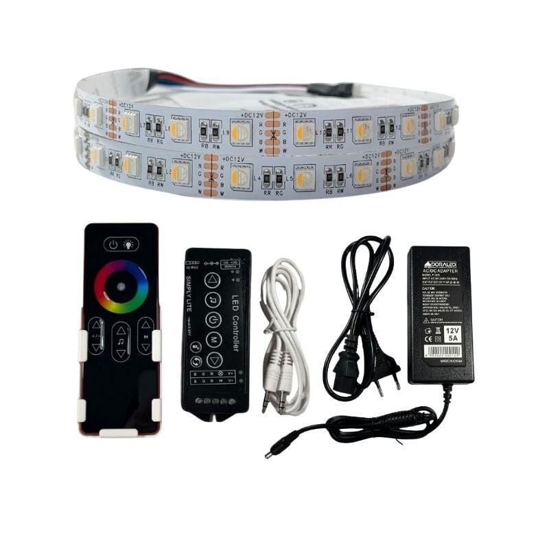DOKUNMATİK MÜZİK KONTROLLÜ RGBWW ŞERİT LED SET 5050 LEDLİ 3ÇİPLİ 12VOLT 5METRE