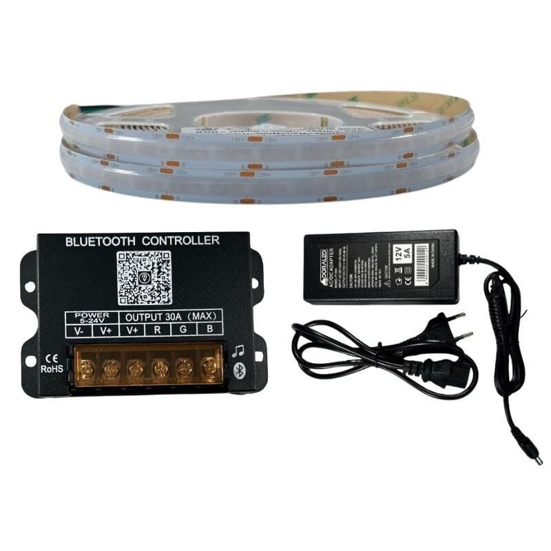BLUETOOTH KONTROLLÜ MÜZİK MODLU COB RGB ŞERİT LED SET 768/1M LEDLİ 5METRE